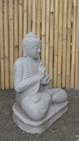 Artikelbild 6 des Artikels “Sitzender Buddha aus Flussstein in Dharmachakra-Stellung - Geste des Rades der Dharma-Lehre. Ungefähr 62cm Höhe. “